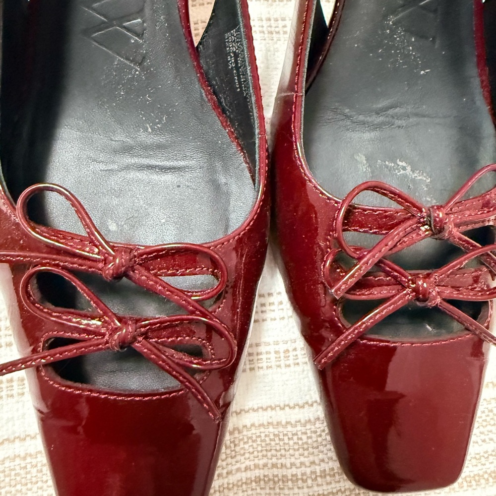 J. Crew Burgundy Patent Square-Toe Ballet Heels with Bow - Picture 3 of 3